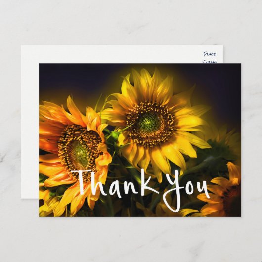 Bloemen Bedankt Gele Zonnebloemen Bloem Zwart Briefkaart (Voorkant / Achterkant)