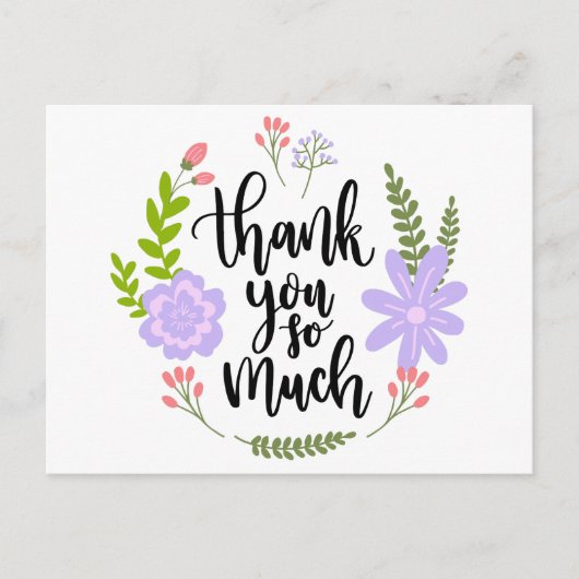 Bloemen Bedankt Paarse bloemen & groene bladeren Briefkaart (Voorkant)