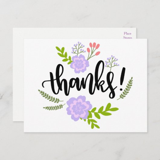 Bloemen Bedankt Paarse bloemen & groene bladeren Briefkaart (Voorkant / Achterkant)