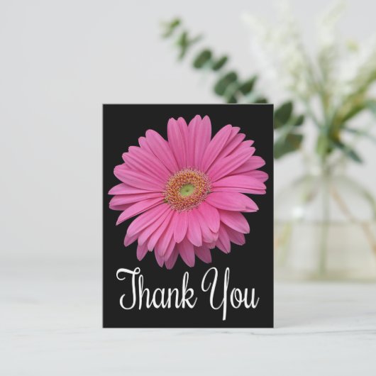 Bloemen Bedankt Pink Gerbera Daisy Flower Black Briefkaart (Staand voorkant)