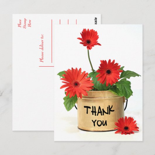 Bloemen Bedankt Red Gerbera Daisy Flower Briefkaar Briefkaart (Voorkant / Achterkant)