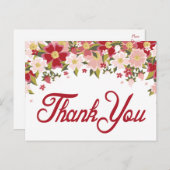 Bloemen Bedankt Rode Bourgogne & Roze Bloem Briefkaart (Voorkant / Achterkant)