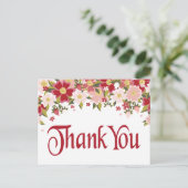 Bloemen Bedankt Rode Bourgogne & Roze Bloem Briefkaart (Staand voorkant)