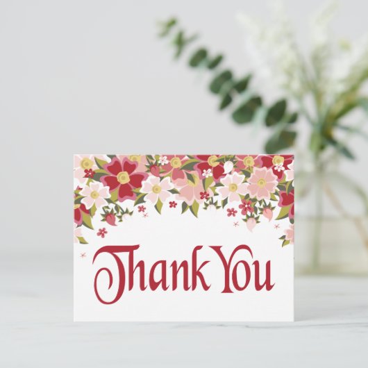 Bloemen Bedankt Rode Bourgogne & Roze Bloem Briefkaart (Staand voorkant)