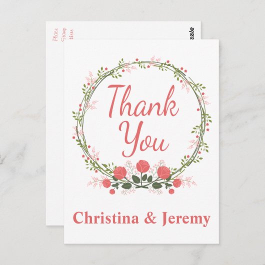 Bloemen Bedankt Roos Bloemenkrans Gepersonaliseerd Briefkaart (Voorkant / Achterkant)