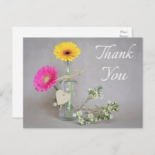 Bloemen Bedankt Roze, Gele Gerbera Daisy Flower Briefkaart (Voorkant / Achterkant)