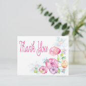 Bloemen Bedankt Roze & Paarse Waterverf Bloem Briefkaart (Staand voorkant)