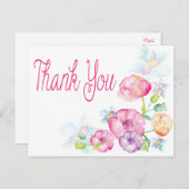 Bloemen Bedankt Roze & Paarse Waterverf Bloem Briefkaart (Voorkant / Achterkant)
