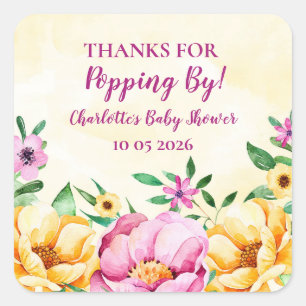 Bloemen Bedankt voor Popping By Baby shower Label