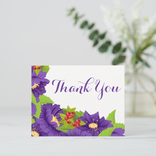 Bloemen Bedankt Waterverf Purple Flowers Briefkaart (Staand voorkant)