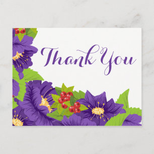 Bloemen Bedankt Waterverf Purple Flowers Briefkaart