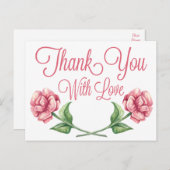 Bloemen Bedankt Waterverf Roze Rozenbloem Briefkaart (Voorkant / Achterkant)