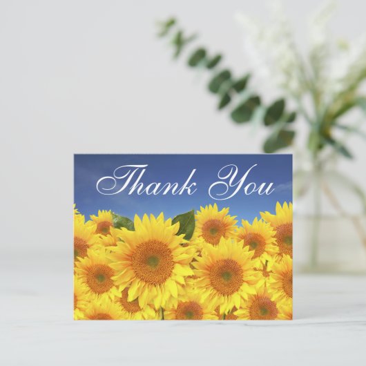 Bloemen Bedankt Zonnebloemen Geel Blauw Bloemen Briefkaart (Staand voorkant)
