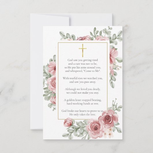 Bloemen begrafenis gebed foto kaart (Achterkant)