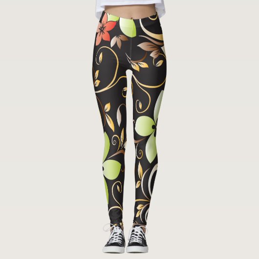 Bloemen behang 4 leggings (Voorkant)