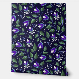 Bloemen behang in Navy en paarse