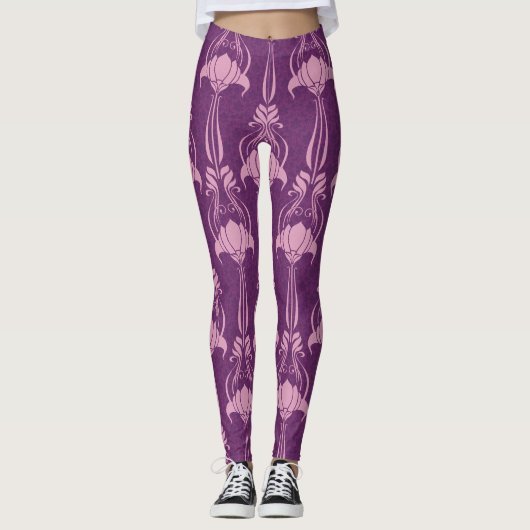 Bloemen behang roze Violet ontwerp Leggings (Voorkant)