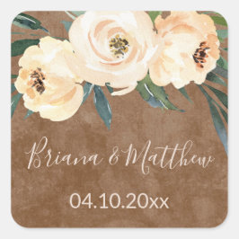 Bloemen Beige Blush Bruiloft Gunsten Vierkante Sticker