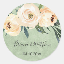 Bloemen Beige Blush en Groene Bruiloft Ronde Sticker
