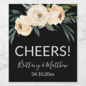 Bloemen Beige Blush op Zwart Wijn Etiket (Enkel label)