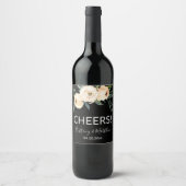Bloemen Beige Blush op Zwart Wijn Etiket (Voorkant)