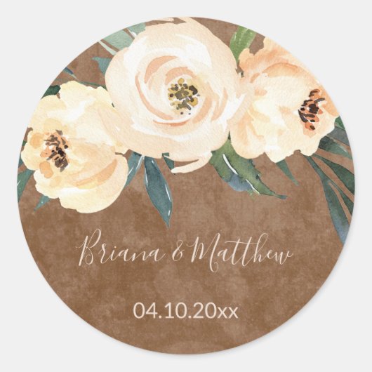 Bloemen Beige Blush Wedding Favors Classic Ronde Sticker (Voorkant)