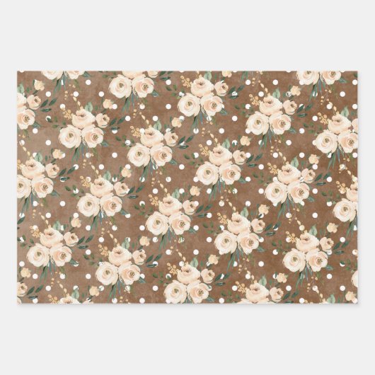 Bloemen Beige Bruin Bruiloft Inpakpapier Vel (Voorkant)