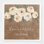 Bloemen Beige Bruin Bruiloft Servet (Voorkant)