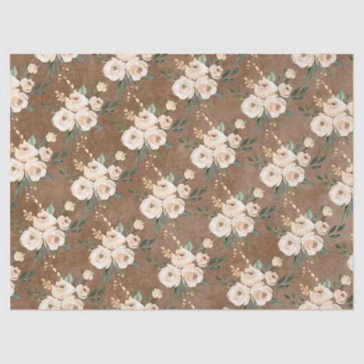 Bloemen Beige Bruin Bruiloft Tissuepapier (Voorkant)