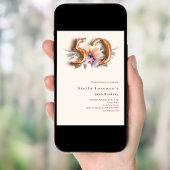 Bloemen beige gouden perzik 50e verjaardag kaart