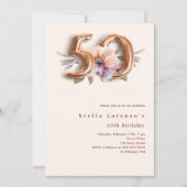 Bloemen beige gouden perzik 50e verjaardag kaart (Voorkant)