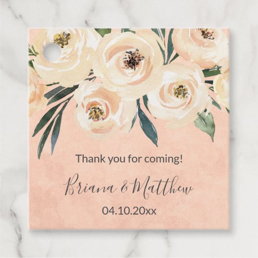 Bloemen Beige Roze Bruiloft Favor Labels (Voorkant)
