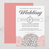  bloemen Beige + Roze bruiloft Kaart (Voorkant / Achterkant)