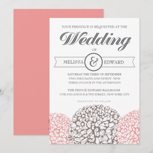  bloemen Beige + Roze bruiloft Kaart (Voorkant / Achterkant)