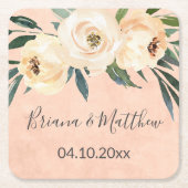 Bloemen Beige Roze Bruiloft Kartonnen Onderzetters (Voorkant)