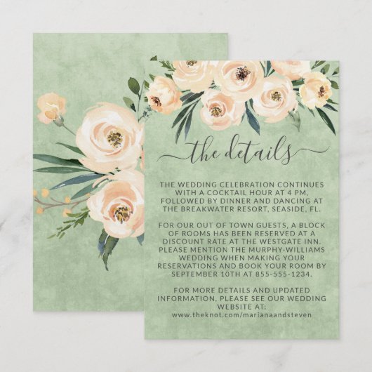 Bloemen Beige Rozen Goud op Groen Informatiekaartje (Voorkant / Achterkant)