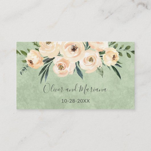 Bloemen Beige Sage Groene Bruiloft Website Informatiekaartje (Achterkant)