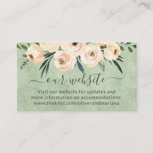 Bloemen Beige Sage Groene Bruiloft Website Informatiekaartje (Voorkant)