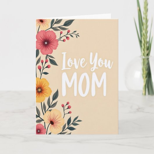 Bloemen beige wenskaart kaart (Voorkant)