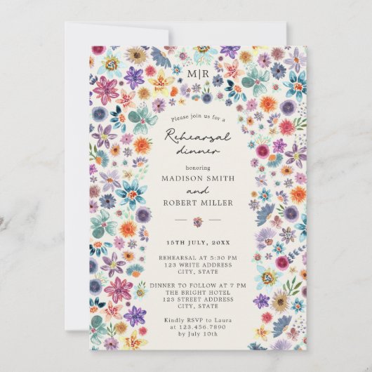 Bloemen Beige Wildflower bruiloft repetitie diner Kaart (Voorkant)