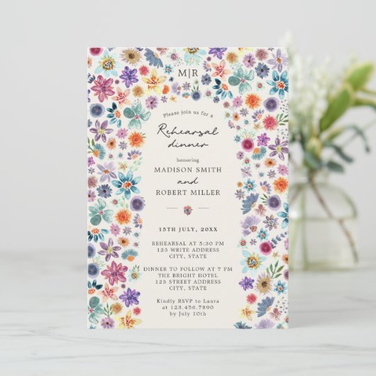 Bloemen Beige Wildflower bruiloft repetitie diner Kaart (Staand voorkant)