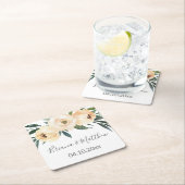 Bloemen Beige Wit Bruiloft Vierkant Papier C Kartonnen Onderzetters (Insitu)