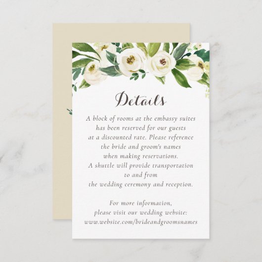 Bloemen Beige Wit Groen Elegant Crest Details Kaart (Voorkant / Achterkant)