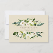 Bloemen Beige Wit Groen Elegant Crest RSVP Kaart (Achterkant)