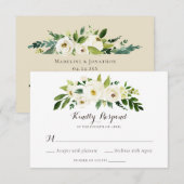 Bloemen Beige Wit Groen Elegant Crest RSVP Kaart (Voorkant / Achterkant)