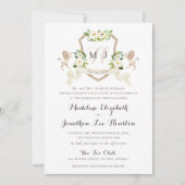 Bloemen Beige Wit groen Elegant Ivoor Crest Kaart (Voorkant)