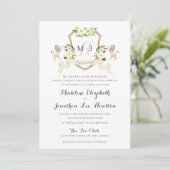 Bloemen Beige Wit groen Elegant Ivoor Crest Kaart (Staand voorkant)