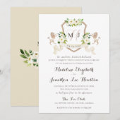 Bloemen Beige Wit groen Elegant Ivoor Crest Kaart (Voorkant / Achterkant)