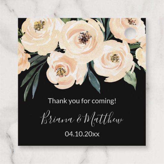 Bloemen Beige Zwart Bruiloft Favor Labels (Achterkant)
