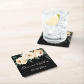 Bloemen Beige Zwart Bruiloft Kartonnen Onderzetters (Insitu)